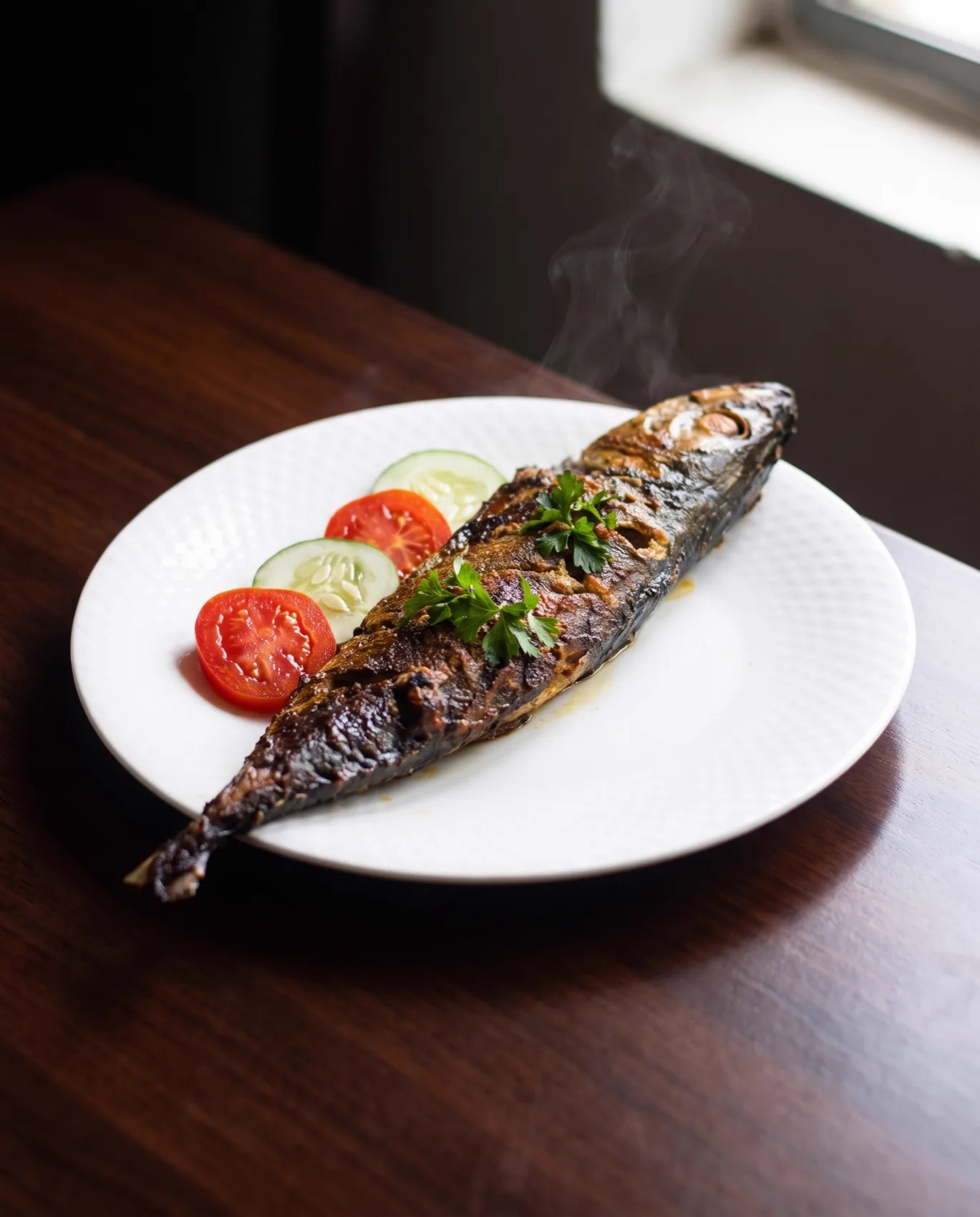 Poisson braisé entier aux légumes frais